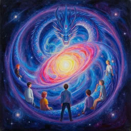 a beautiful painting of a dragonlike cosmic dmt entity of the upper planes by mynameistran and artgerm and wlop and loish and alex grey and wlop and wes anderson and spike jonze, trending on artstation, loving and forgiving, wrapped in cosmic infinity