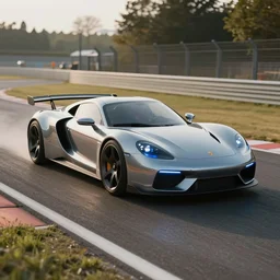 futuristic ( porsche designed by apple ) on a track, natural light, detailed, canon eos c 3 0 0, ƒ 1. 8, octane render, 3 5 mm, 8 k, medium - format print, blue light accents, trending on artstation