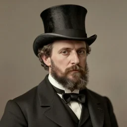 A photograph portrait of Jerma985 in the mid-late 1800s with a top hat and beard, taken in the mid-late 1800s, grainy, taken on a Field View Camera, realistic, hyperrealistic, very realistic, highly detailed, very detailed, extremely detailed, detailed, digital art, trending on artstation