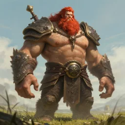 a highly detailed portrait of a epic massive fantasy giant man with red hair and beard standing in a field concept art