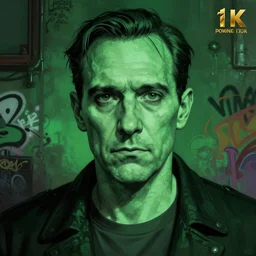 hyper detailed ultra sharp h. p. lovecraft photorealistic portrait, somber melancholic aesthetic, masterpiece, elite, illustration, art by sachin teng, felix englund, organic matte painting, emerald color palette, hard edges, graffiti, street art 8 k