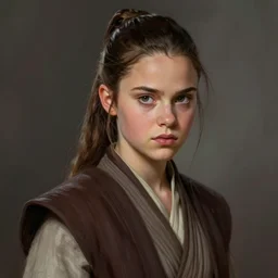 portrait of a woman by greg rutkowski, she looks like daisy ridley, she is about 2 0 years old, beautiful, suspicious look, wearing jedi robes, star wars expanded universe, highly detailed portrait, digital painting, artstation, concept art, smooth, sharp foccus ilustration, artstation hq