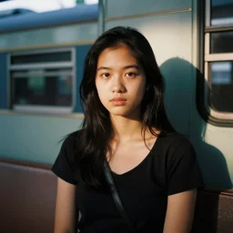 A Filipino girl waits for a train, 35mm film, by Gregg Araki
