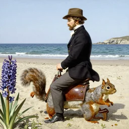 napoleon riding a squirrel!!! on the beach with hyacinth!!!! by norman rockwell