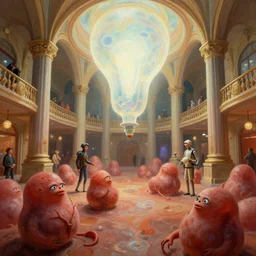 muppets lush bulbous garden fetuses dramatic perspective organic 3 d fractal a minimalist cinematic scifi with giant bright translucent bioluminescent microscopy, gigantic pillars, victorian shopping mall courtyard maschinen krieger, beeple, the matrix, star wars, ilm, star citizen, mass effect, oil painting by donato giancola, chris foss, warm coloured, artstation, atmospheric perspective