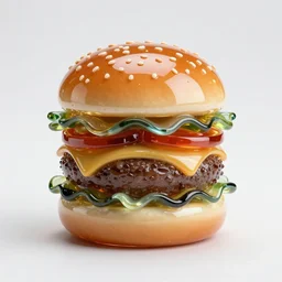 a glass sculpture of a burger made from glass