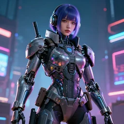 beautiful portrait of a heavily armed cyborg mercenary girl, art by wlop and artgerm and liam wong, cyberpunk, neon, intricate details, trending on artstation, sharp focus, caustics, octane render, radiant light, 4 k