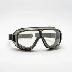 antique safety goggles, professional product shot, isolated on a pure white background, centered, entire object in frame, sharp focus, soft studio lighting