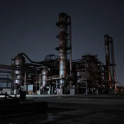 breathtaking photograph by David Noton of a desolate industrial site at night, moody, atmospheric, hyperrealism, octane render, photorealistic concept art, highly detailed