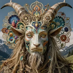 detailed realistic beautiful tyrolean hay krampus god face portrait by jean delville, gustave dore, iris van herpen and marco mazzoni, art forms of nature by ernst haeckel, art nouveau, symbolist, visionary, gothic, neo - gothic, pre - raphaelite, fractal lace, intricate alien botanicals, biodiversity, surreality, hyperdetailed ultrasharp octane render