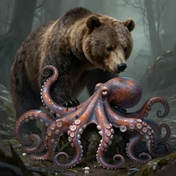 fusion of octopus and bear, fantasy art