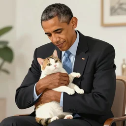 “anime key visual of Obama petting a cat, pixiv”