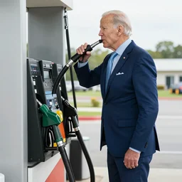 Joe Biden drinking gasoline from the gas station pump