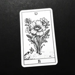 An ink drawing of a floral collapse, DSLR, black paper, tarot card