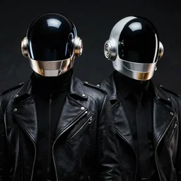 portrait of daft punk and daft punk, in a dark and gritty style. dramatic lighting, high quality, realistic.