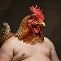 fat man with chicken head instead of his head