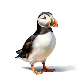 watercolor style puffin, professional studio photo, full body, isolated on a pure white background, centered, entire subject in frame, sharp focus, soft studio lighting
