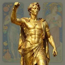 golden greek statue of mads mikkelsen as the god of food, highly detailed, digital painting, artstation, concept art, illustration, art by artgerm and greg rutkowski and alphonse mucha