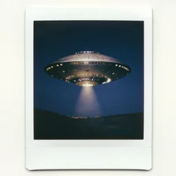 polaroid photo of an medieval painting of an ufo