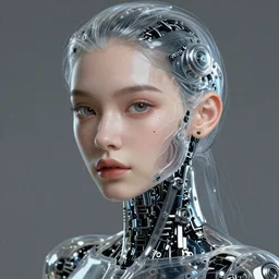 a robotic goddess with transparent skin, highly detailed, digital painting, smooth, sharp, beautiful face, expressive eyes, highly intricate, art by greg rutkowski and alex gray