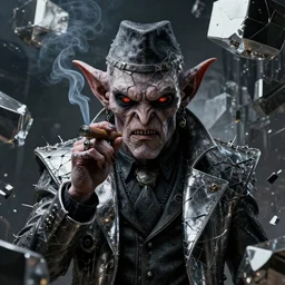 impressive ominous front!! shot photo of a goblin crime boss smoking a cigar character fine portrait fine portrait mesmerizing fractal hyper cubes platinum cracked dark future elegant detailed intricate concept artstation sharp focus ray tracing cinematic masterpiece temporal corruption beeple wlop germ 8 4 k scifi glossy hyper realistic illustration canon eos r 3 fujifilm x - t 3 0 sony alpha a 6 6 0 0