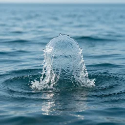 spilling water creating a human head out of water, on the ocean water, ray tracing, realistic water sharp focus, long shot, 8 k resolution, cinematic, amazing water art