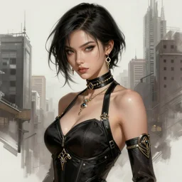 a portrait a young asia argento as bayonetta, urban motifs, intricate, elegant, highly detailed, digital painting, trending on artstation, concept art, smooth sharp focus, illustration, art by artgerm and greg rutkowski