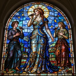 fantasy character, wide angle, ultra realistic, intricate details, female singer, highly detailed stained glass mosaic by gaston bussiere, craig mullins, j. c. leyendecker 8 k