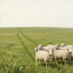 sheep in a field, minimalist, path traced, highly detailed, high quality, digital painting, alena aenami, lilia alvarado, shinji aramaki, karol bak, alphonse mucha, tom bagshaw
