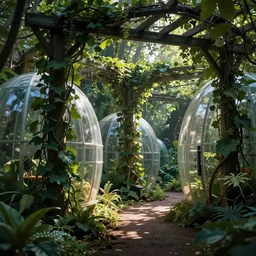 garden pods, vines, creepers, alien pods, garden pergolas, fantasy, dramatic lighting, cinematic, digital art, dream style