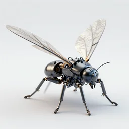 3 d render of a robotic insect with mechanical wings attached to its back, ultra detailed, hyper realistic, bold colors, metallic finish, perfect edges, fully formed, close up, action pose, ultra zoomed in, saturated colors, intricate, japanese, futuristic, white background, shadow, style transformers, style insects,