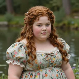 fantasy portrait of a cute dwarven woman wearing a floral dress by a pond, intricate, highly detailed face, chubby plump figure, beautiful, by gerald brom and william - adolphe bouguereau