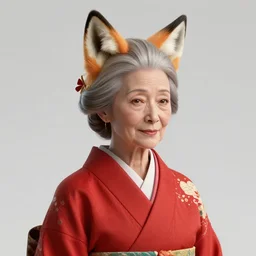 Ssunbuki as an older woman with fox ears and a red kimono, visualartzi, Japanese, concept art by Karla Ortiz, James Paick, Charlie Bowater, Krenz Cushart, highly detailed, ultra detailed, ultra realistic, trending on artstation, cgstudio