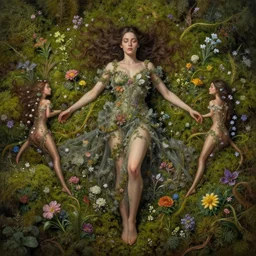 digital _ painting _ of _ a woman on a bed of moss and flowers _ by _ filipe _ pagliuso _ and _ justin _ gerard _ symmetric _ fantasy _ highly _ detailed _ realistic _ intricate _ port