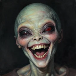 an alien entity parasite clinging to someone's face so that it looks like a mask. the person's eyes are bloodshot and he is laughing maniacally. art by peter mohrbache and tomacz alen kopera.