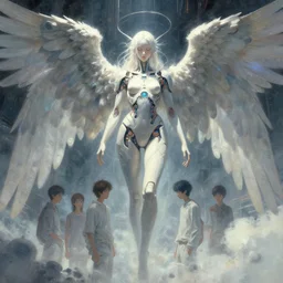 fever dream scifi, concept, technical, artificial intelligence, utopia, angelical, textured artstation, unreal engine by zhaoming wu, john collier, albert aublet, cedric peyravernay, nick alm, makoto shinkai, robert mcginnis artwork, sharp edges