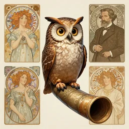 infinitely long tube - shaped owl, single character concept art, very detailed, digital art, disney channel, by alphonse mucha and nicola tesla and howard lovecraft