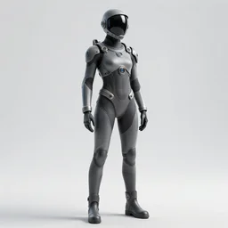 androgynous person wearing a futuristic skintight spacesuit, no helmet, white background, highly detailed digital art, character design, octane render, 4k, full body shot, photorealistic, cinematic lighting