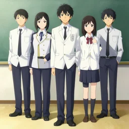 anime full body portrait of students in uniform by artgerm, wlop, loish, ilya kuvshinov, and makoto shinkai, elegant, vivid colors, hyperdetailed artistic lines, intricate, in the style of persona 4, artstation, unreal engine 5, behance, 8 k