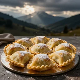 a cake made of panzerotti, food photography