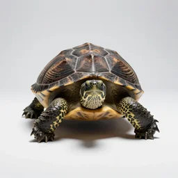 fierce turtle, studio photography, full body, isolated on a pure white background, centered, entire subject in frame, sharp focus, soft studio lighting