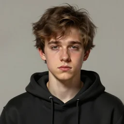 portrait of a man by greg rutkowski, he looks like tye sheridan, he is about 2 0 years old, messy brown hair, tired eyes, he is wearing a black hoodie with hood, highly detailed portrait, digital painting, artstation, concept art, smooth, sharp foccus ilustration, artstation hq