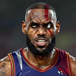 a detailed digital art portait of angry zombie lebron james as kratos portrait, art by norman rockwell