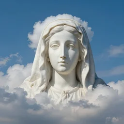 puffy blue sky and puffy white clouds in shape of virgin mary face