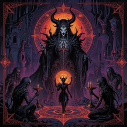 satanic evil grimdark disturbing summoning ritual, in psychodelic style of Midjourney, stylized, 8k high details, detailed and intricate, elegant, ornate, horror, elite, ominous, haunting, beautiful digital painting, cinematic, cgsociety, Zdiszlaw Beksinski, H.R. Giger, James jean, Noah Bradley, Darius Zawadzki, vivid colors and vibrant outlines