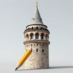 galata tower disguised as a pencil, photorealistic