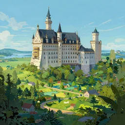 a beautiful digital matte painting of a verdant fantasy countryside, by rainman page and thomas kinkade, very far royal castle, trending on artstation, azure sky