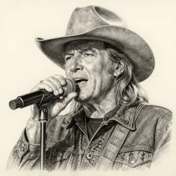 a photorealistic portrait of willie nelson singing, pencil drawing, hyperrealist