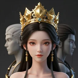 a beautiful symmetrical head wearing a crown made of golden ornaments by alex gray and android jones , Karol Bak, Ayami Kojima, Amano , 3D, 8k resolution