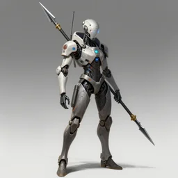 character concept art of a cyberpunk android carrying a spear made from an antenna, trending on artstation